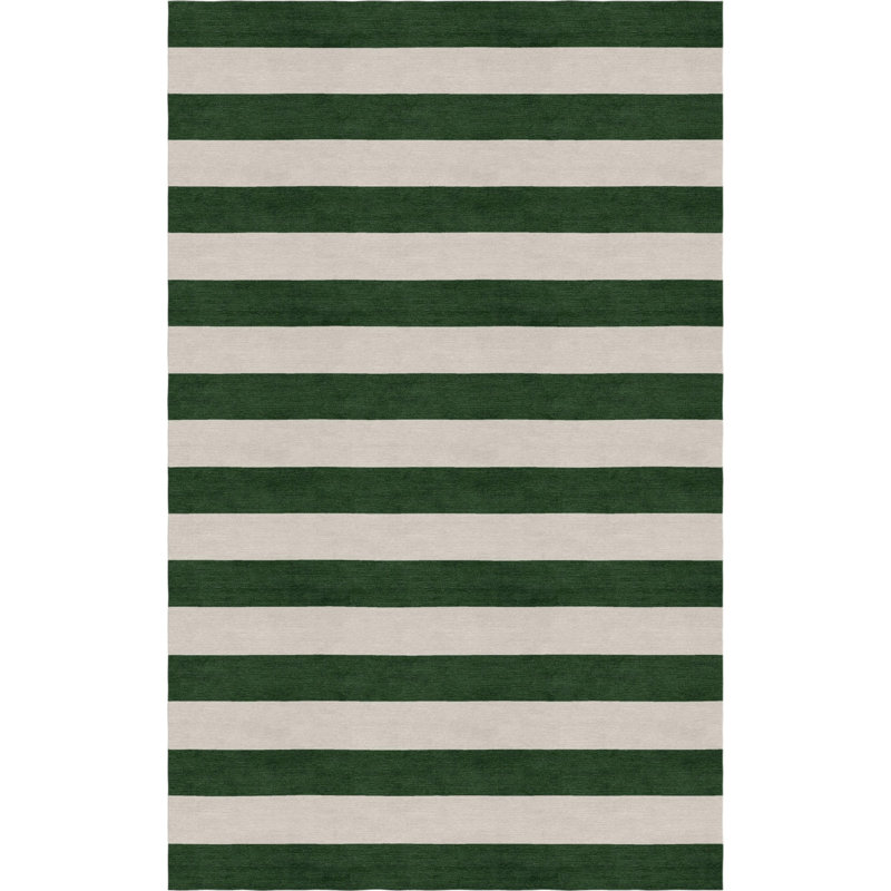 Rosecliff Heights Cerrone Hand Tufted Wool Silver/Dark Green Stripe